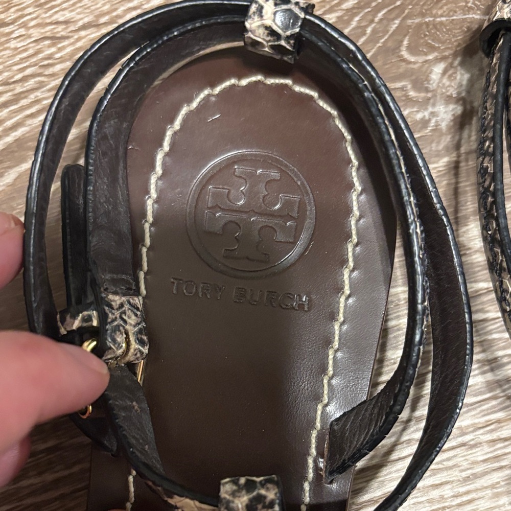 Tory Burch Black and Brown Leather Sandals - Picture 2 of 3